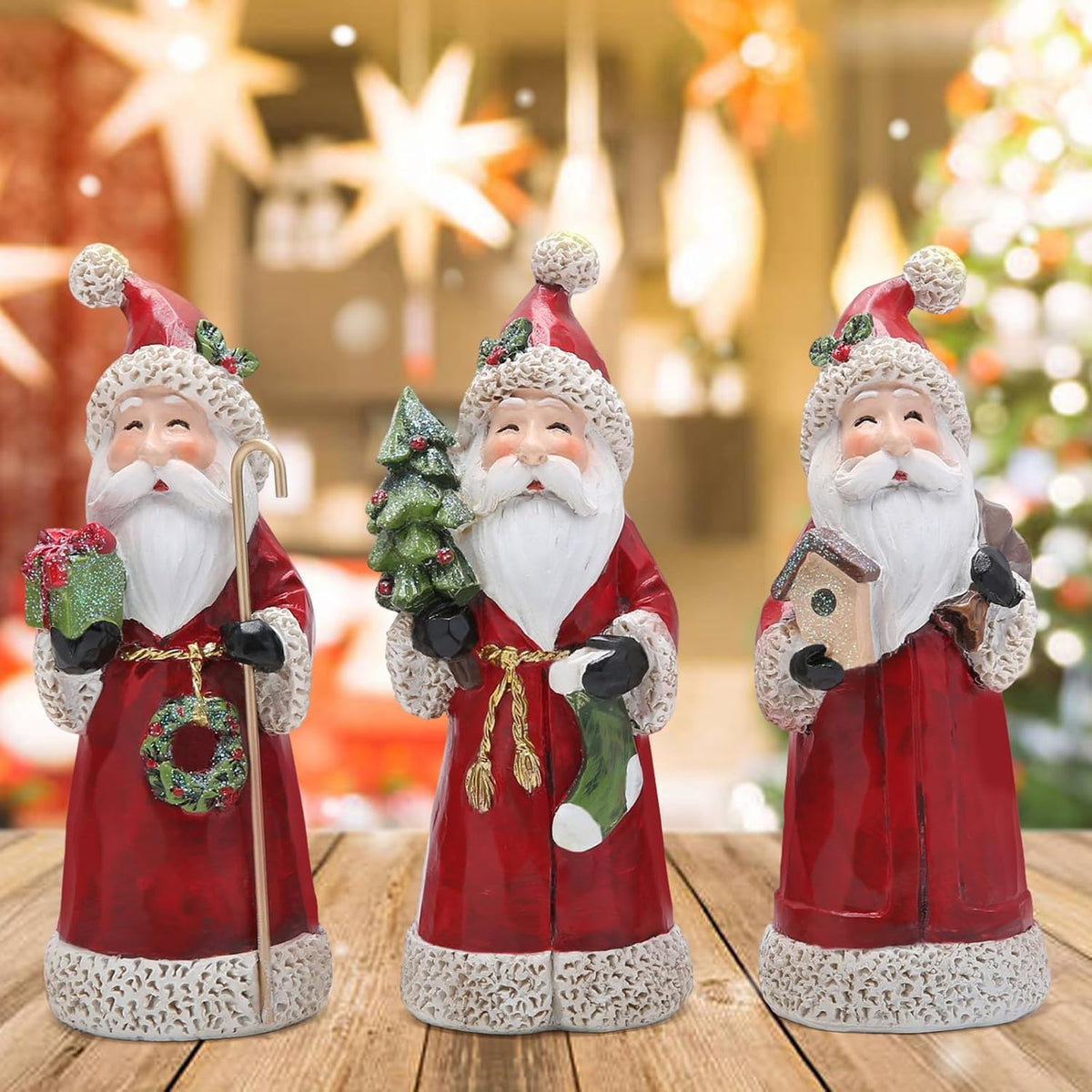 Hodao Santa Claus Decorative Figurine - Home Decor - Autumn Thanksgiving - Handcrafted - Perfect Choice for Christmas Home Decor and Indoor Holiday Display(3 PCS) (Red)