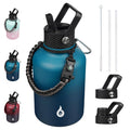 BJPKPK Half Gallon Insulated Water Bottles with Straw Lid & Side Handle, 64oz Large, Stainless Steel Water Bottles with 3 Lids and Paracord Strap, Metal Water Jug,Black