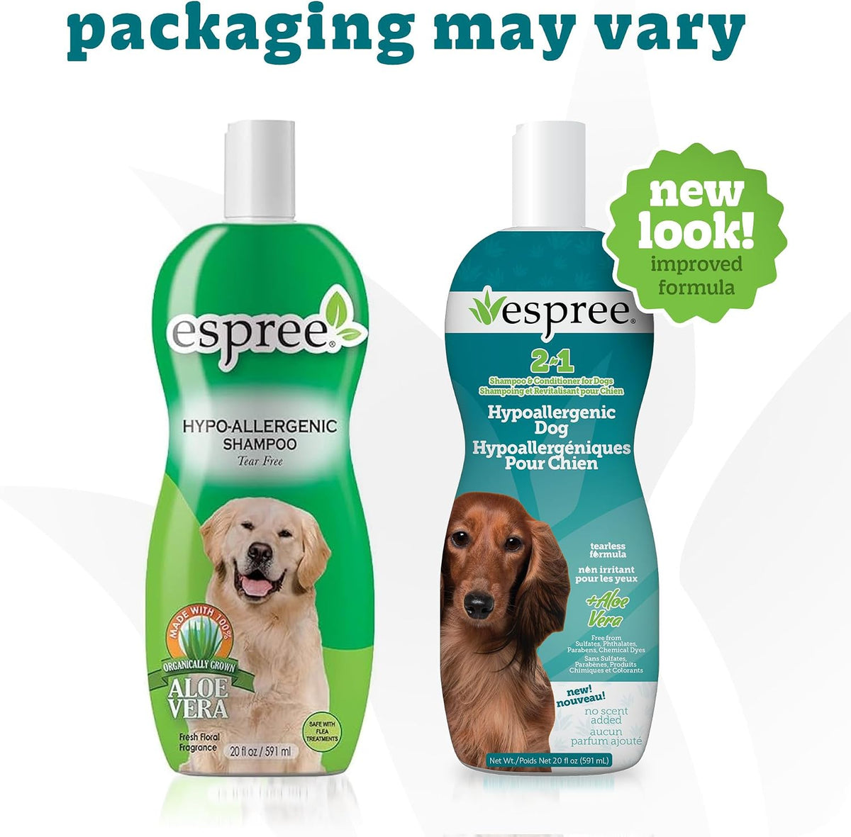 Espree Hypoallergenic Dog Shampoo & Conditioner, Dog Grooming Supplies, Tearless Formula with Aloe Vera, Made Without Sulfates, Parabens, Harsh Chemicals and Dyes, Safe for Sensitive Skin, 20oz