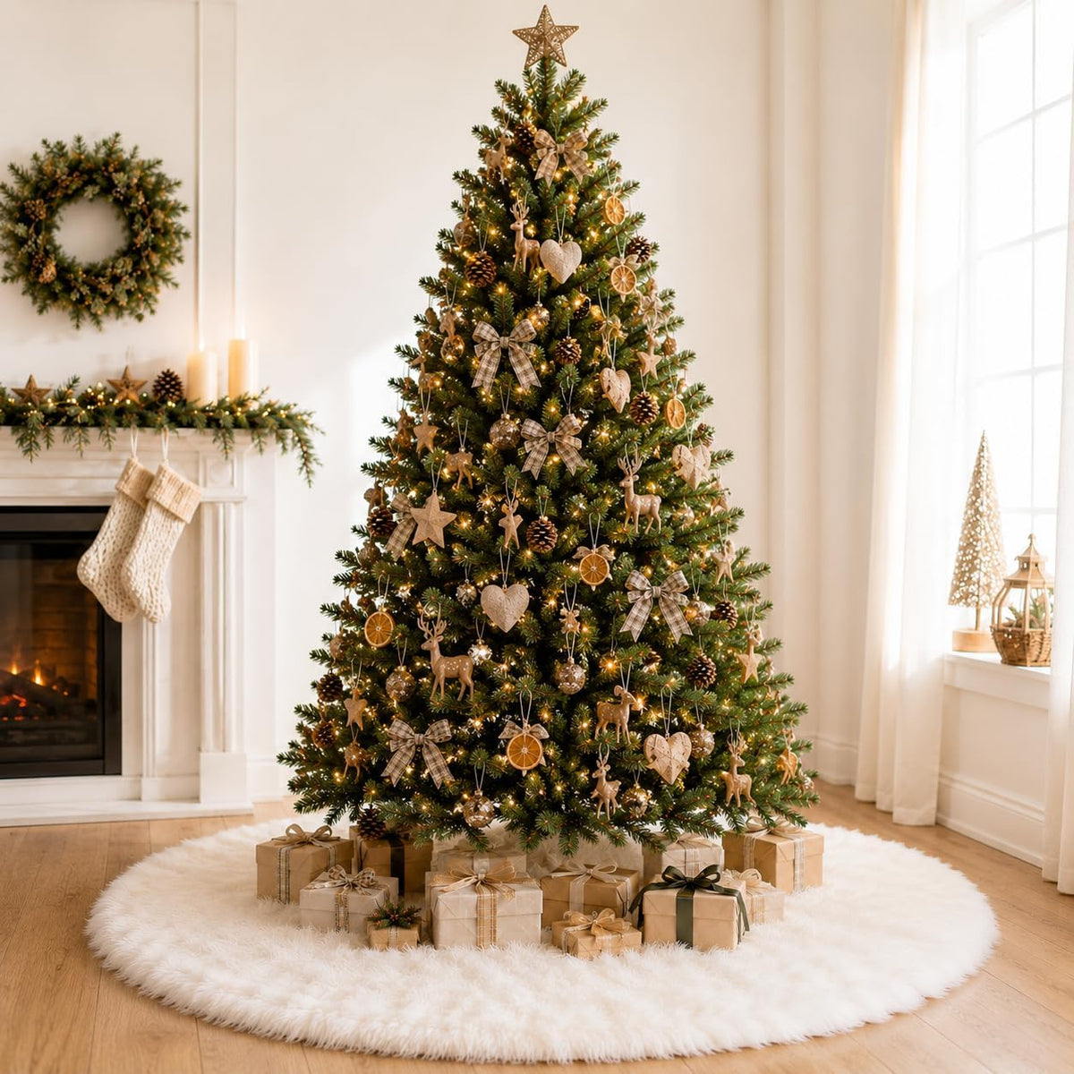 YEAHOME Christmas Tree Skirt, 48 Inch White Soft Faux Fur Tree Skirts Plush Christmas Decorations, White Ornaments Christmas Tree Skirts Xmas Decorations Indoor Holiday Party Decor