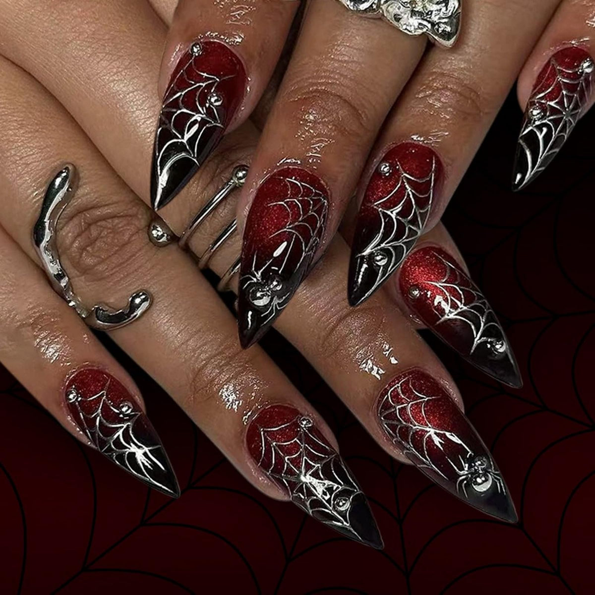 Halloween Press on Nails Medium Almond MABKJLF Fake Nails Glow in The Dark Full Cover Nightmare Christmas False Nails Glossy Glue on Nails Artificial Acrylic Nails for Women Girls 24 Pcs