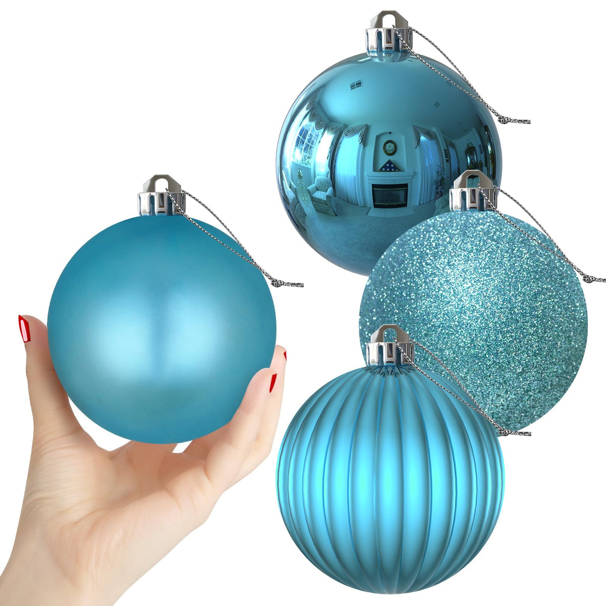 White 4.0" Large Christmas Balls - Christmas Tree Decoration Ornaments Shatterproof Hanging Balls for Birthday Halloween Holiday Wedding Decorations Set of 4pcs