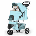 MoNiBloom 3 Wheels Pet Stroller, Foldable Dog Cat Cage Jogger Stroller with Weather Cover for All-Season, Storage Basket and Cup Holder, Breathable and Visible Mesh for Small/Medium Pets, Blue