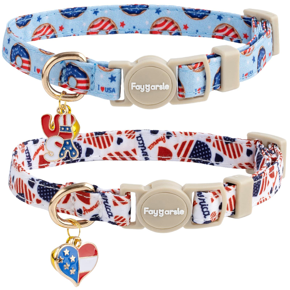 Faygarsle 2 Pack Blueberry Pattern Cat Collar Set with Bandana and Bow Tie, Light Blue, Breakaway Style with Bell