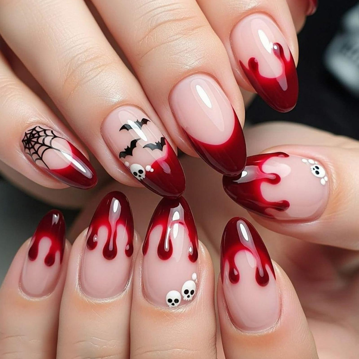 Halloween Press on Nails Medium Almond Ghost Fake Nails 30Pcs