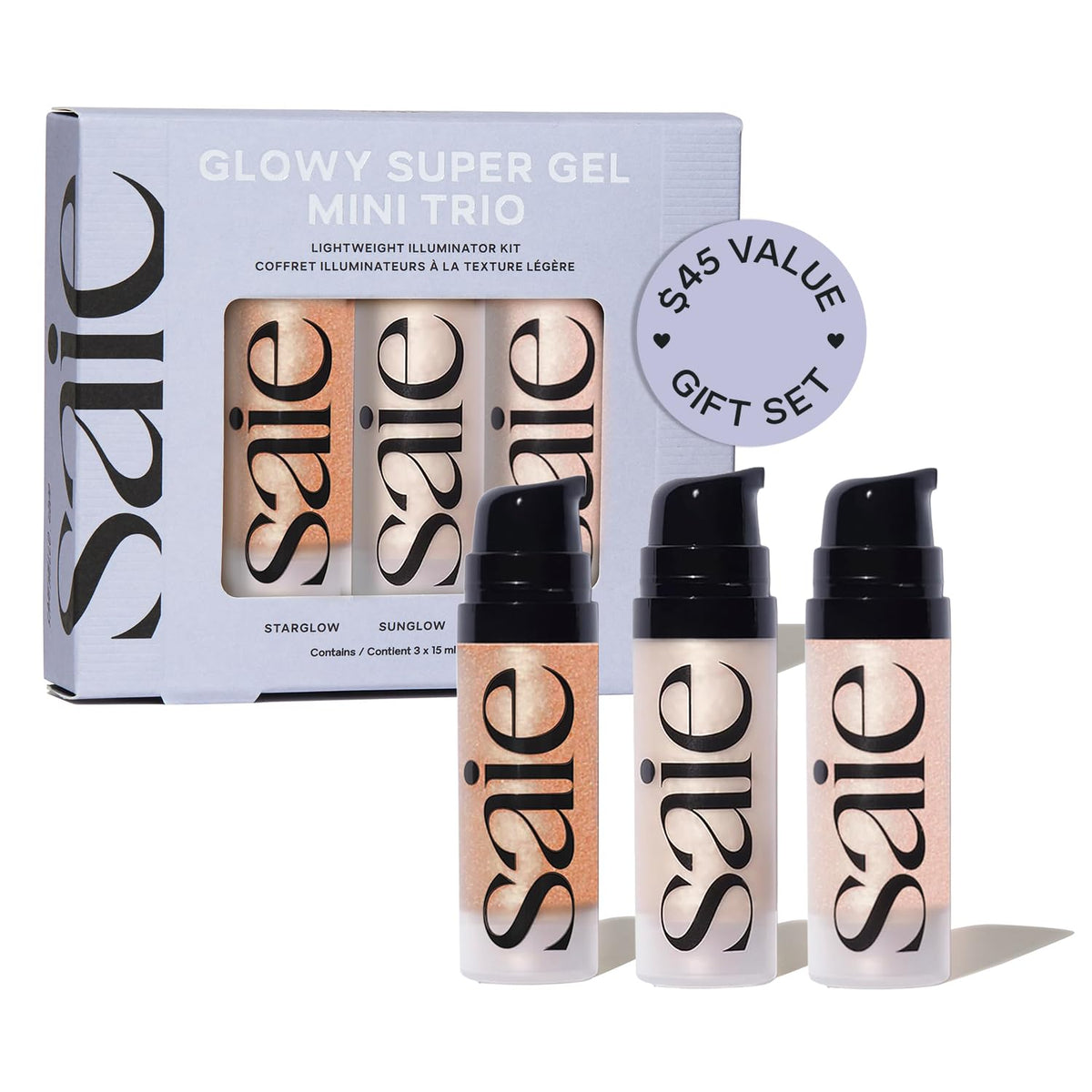 Saie Glowy Super Gel - Hydrating Makeup Primer and Illuminating Glow Serum Enriched with Vitamin C and Squalane Oil - All-Over Liquid Highlighter Makeup for Instant Glass Skin - Sunglow (1 oz)