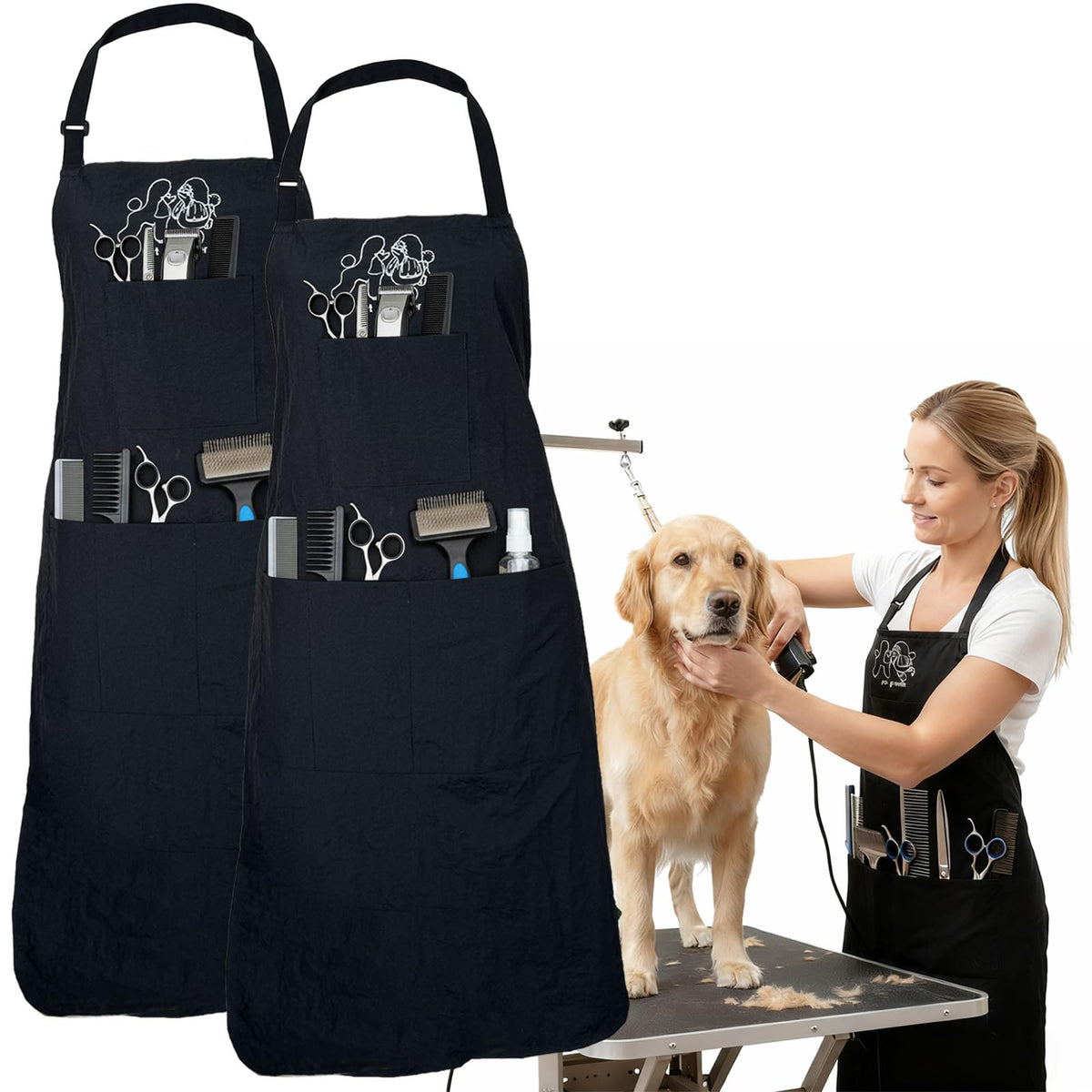 Gliitatu Dog Grooming Apron Smock Waterproof Apron for Dog Groomer Hair Resistant Barber Apron for Salon (1 Pack)