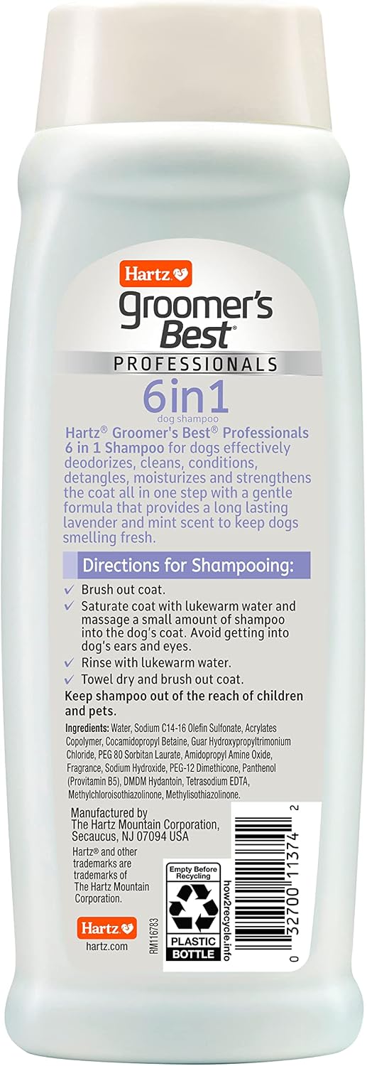Hartz Groomer's Best Professionals 6-in-1 Dog Shampoo and Conditioner in One, 18 oz