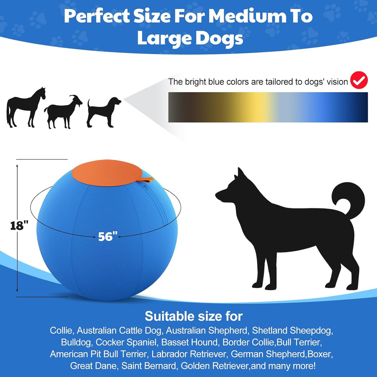 Happypaw 3.0 2026 Upgrade 18'' Herding Ball for Dogs – Enhanced Chew Resistance & Heavy-Duty Material, Dog Toy Agility Equipment for Australian Shepherds,Collies, Includes 5 Repair Patches