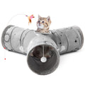 Tempcore Pet Cat Tunnel Tube Toys 3 Way Collapsible, Tunnels for Indoor Cats, Interactive Tube with Teaser Wand, Peek Holes & Hanging Ball, Black & Blue