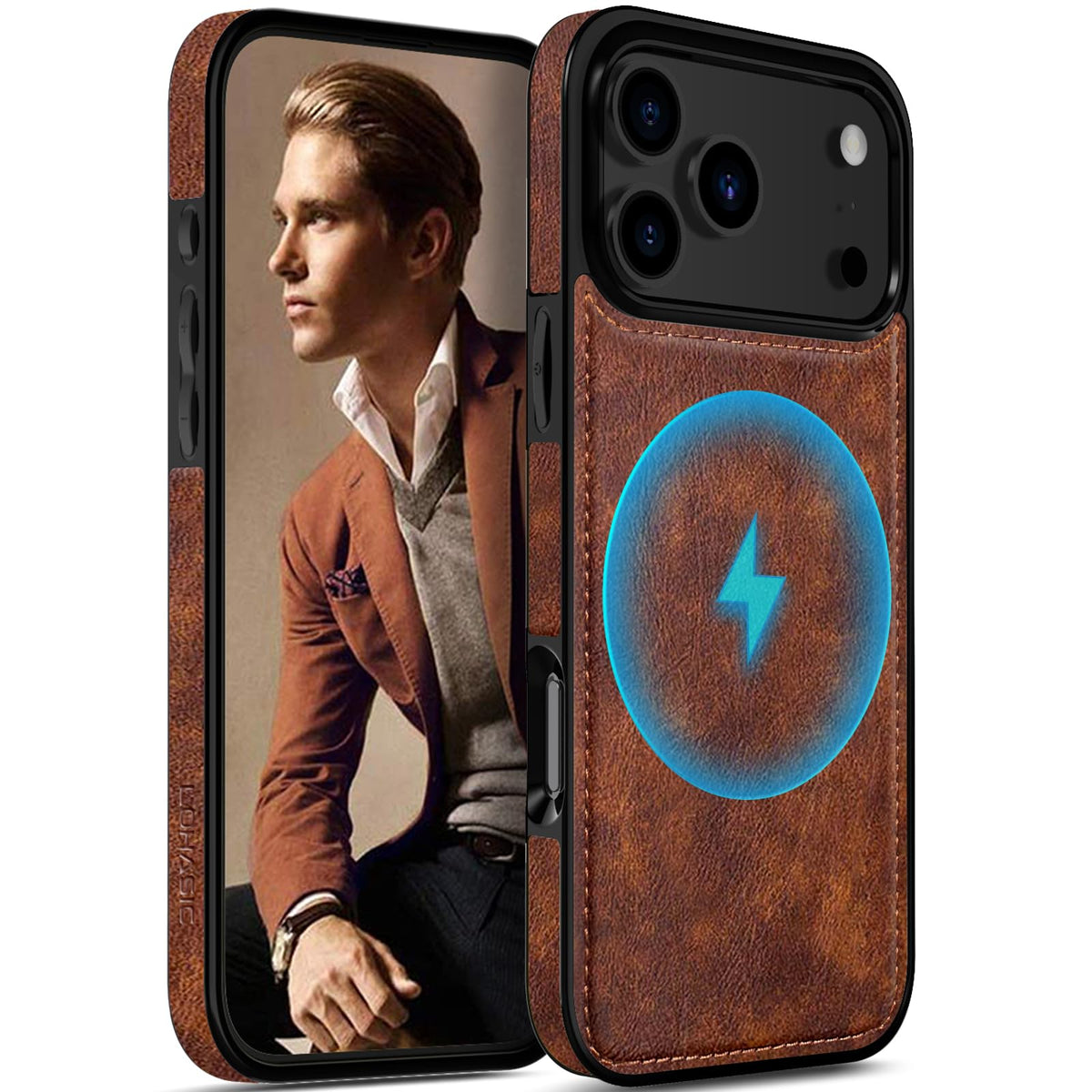 LOHASIC for iPhone 17 Leather Case, Magnetic Phone Case 6.3", Vintage Brown