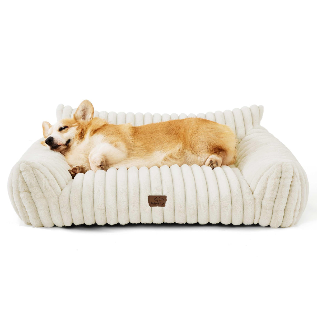 Bedsure ComfyFleece™ Shown on TV Fluffy Cute Dog Couch for Pets,30in Cream | Small & Medium Dog Bed Washable Cover,Supportive Couch Bed for Small Dogs,Pet Sofa Seen on Good Day New York,Up to 20 Lbs