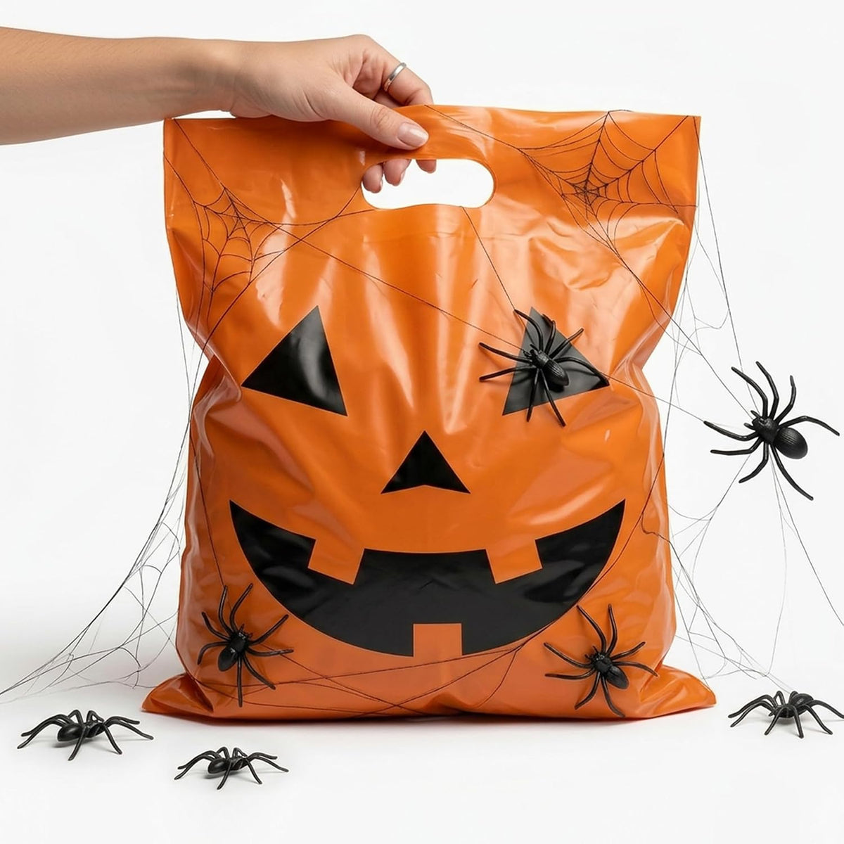 Choice Marts 100 Halloween Candy Bags Bulk 12x15 Treat Bags with Handles