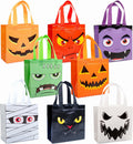 Jaywayang 8Pcs Halloween Trick or Treat Tote Bags with Handles ， Reusable Non-Woven Ghost Face Gift Bags for Adults Kids Gifts Wrapping, Party Supplies.