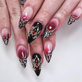 48Pcs Halloween Press on Nails Ghost Stick on Fingernails Monster Short Square False Nails Glossy Black Spider Web Acrylic Fake Nail Skull Gel Glue on Nail for Coquette Women Girls