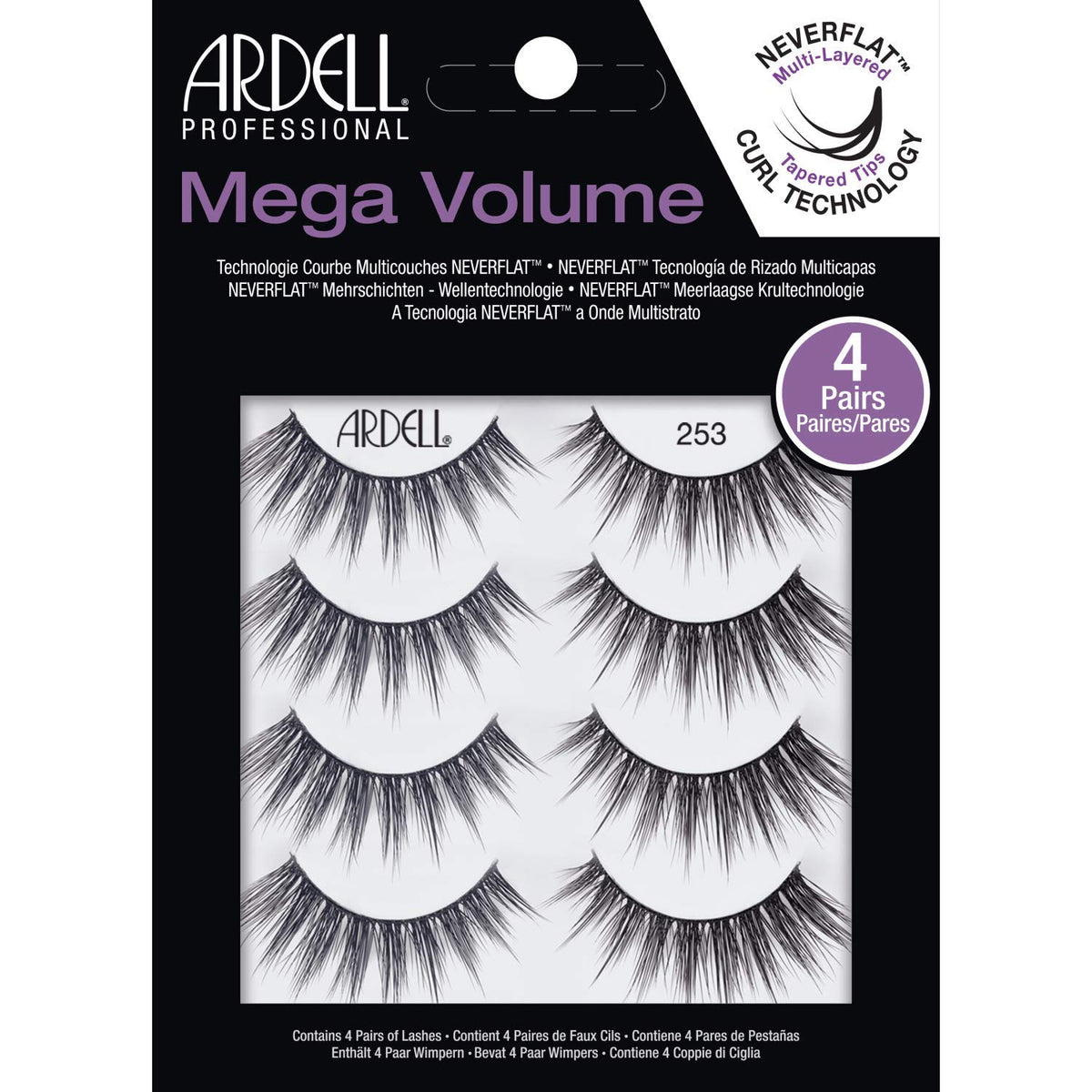 Ardell False Eyelashes Mega Volume 253, 1 Pack (4 Pairs Per Pack)