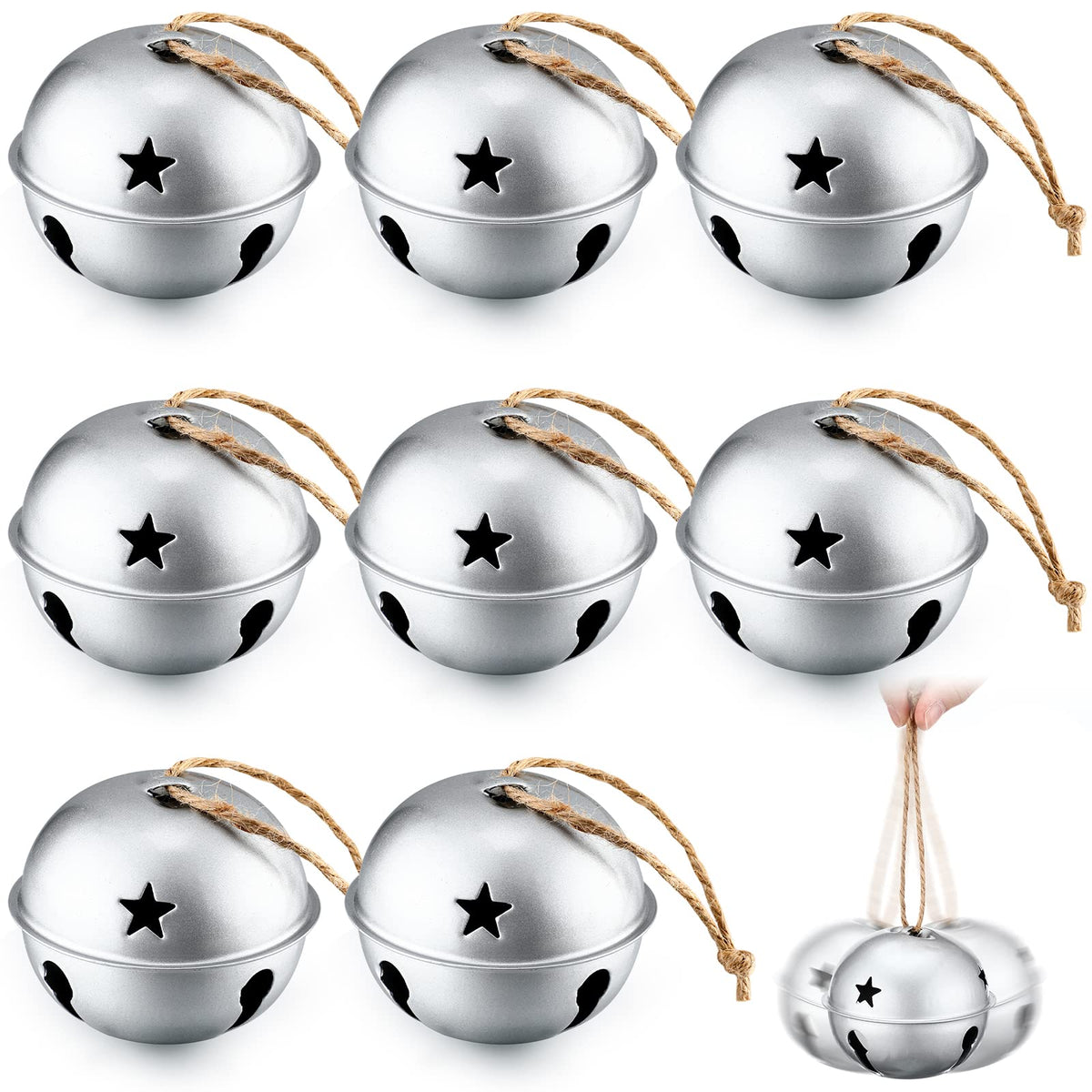 Zhengmy 16 Pcs Large Christmas Jingle Star Bell Xmas Ornament, Gold