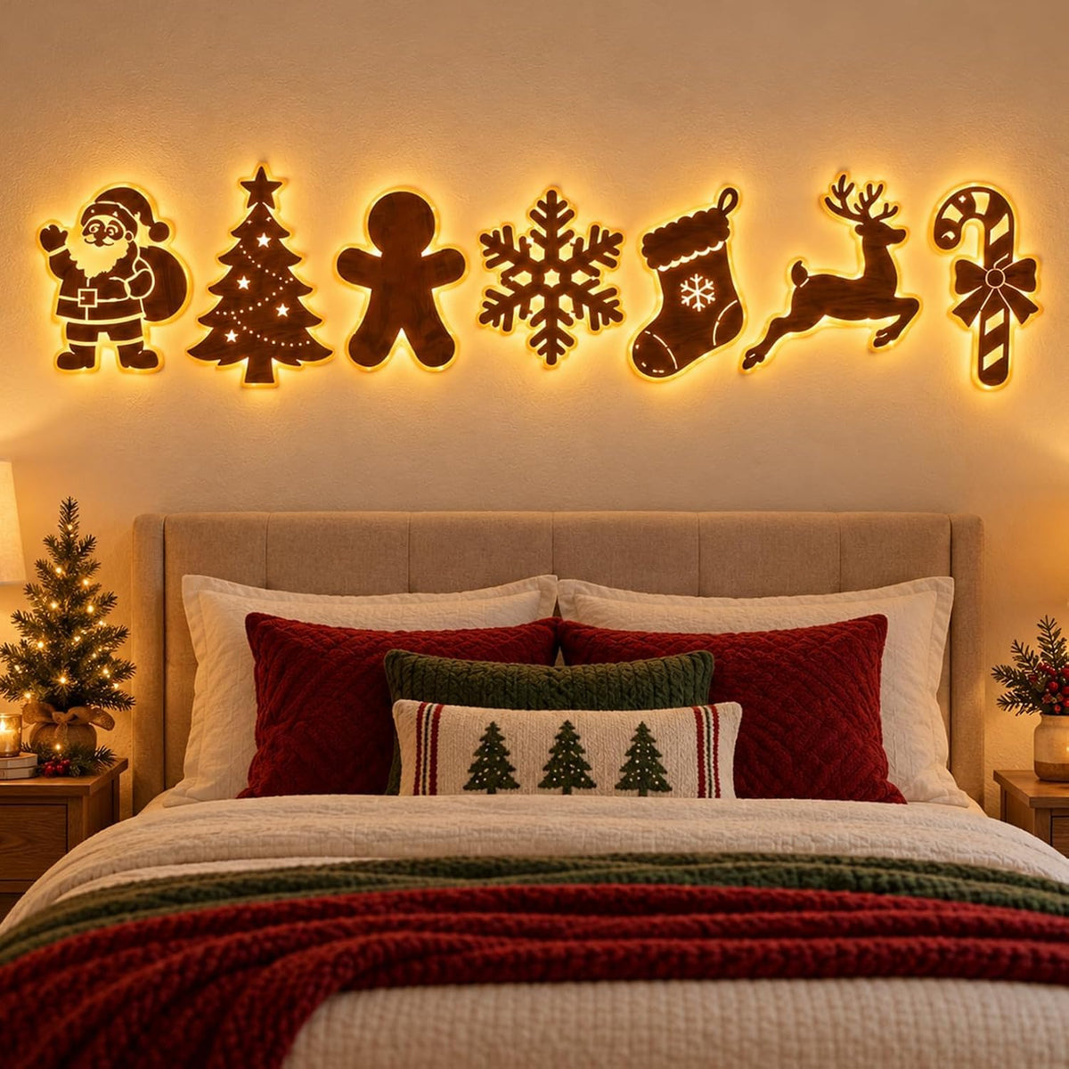 LED Reindeer Wall Decorations,3D Wooden Christmas Lighting Decor