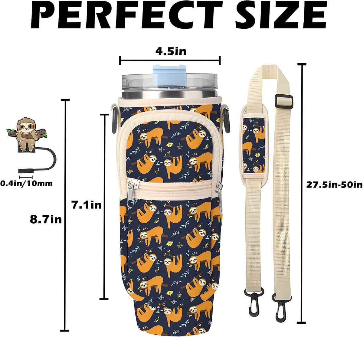 Stanley Cup Bag, Cup Holder for Stanley 30oz/40oz Tumbler with Handle, Stanley Carrier Bag with 4Pcs Cute Straw Topper for Stanley Cup Accessories