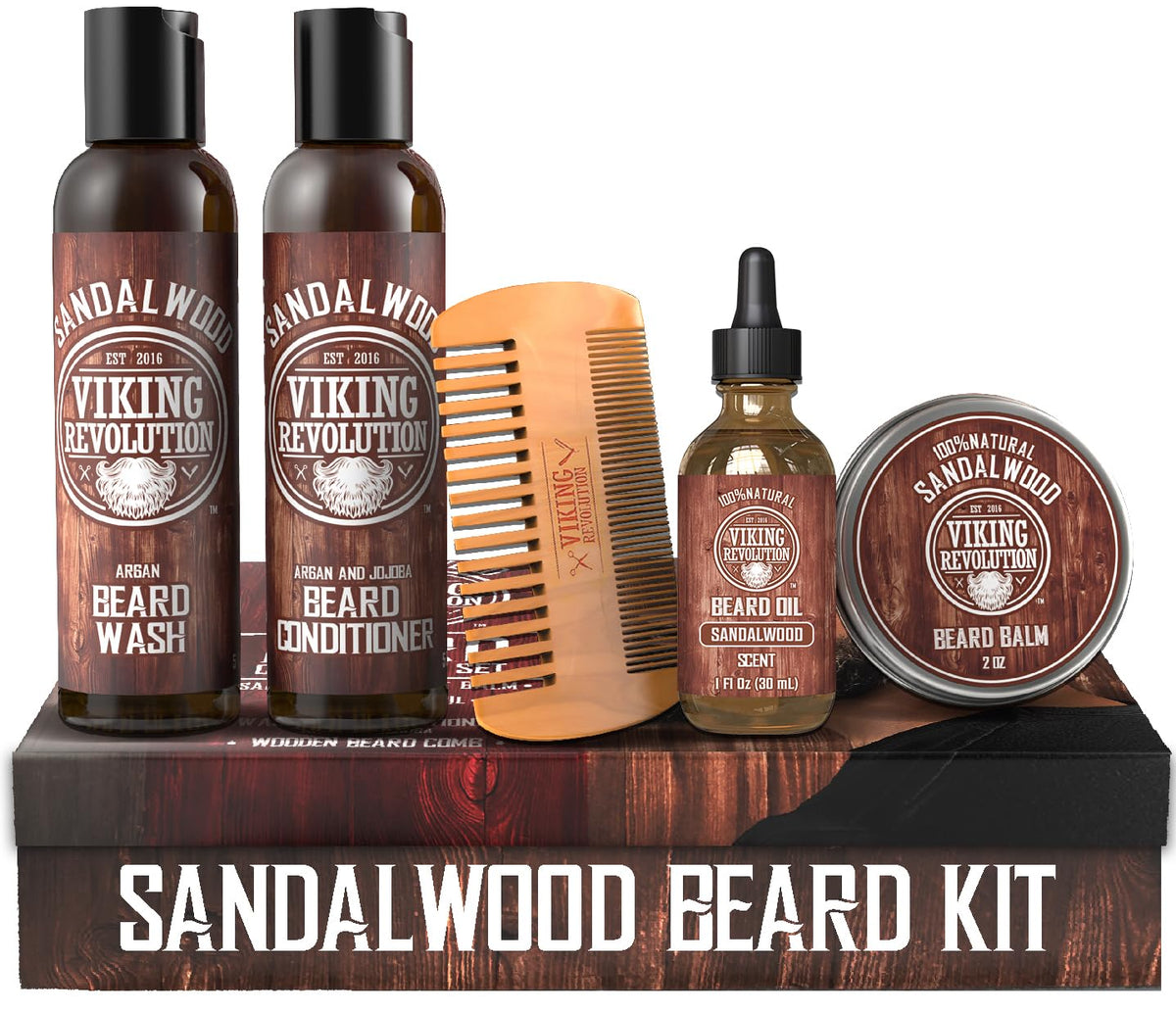 Viking Revolution Beard Conditioning Kit-CoffeeWhiskey, 5 Products Included