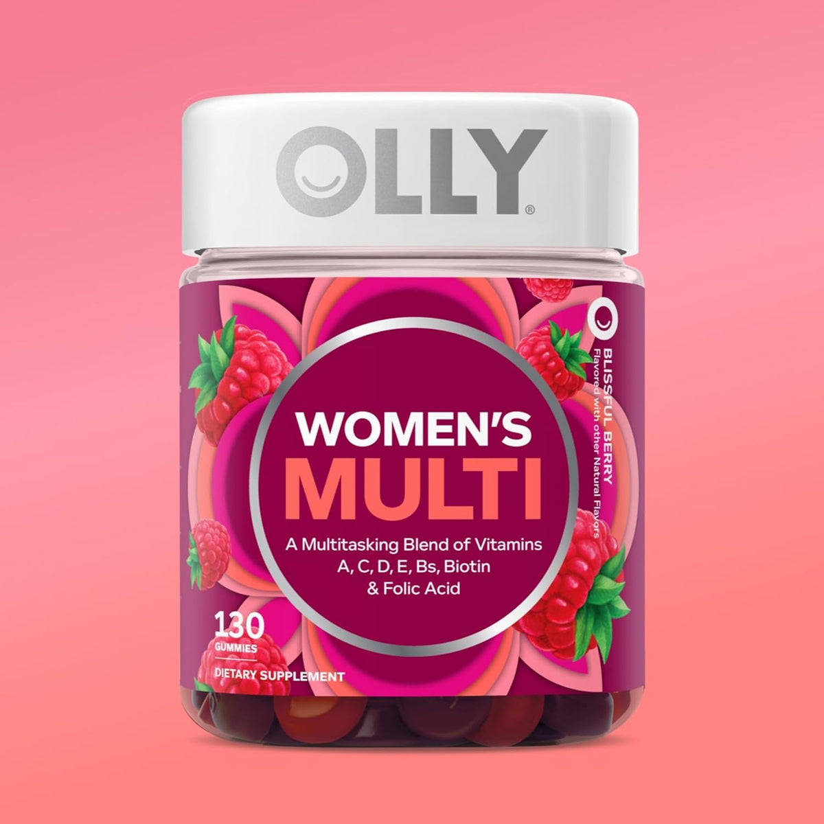 OLLY Women's Multivitamin Gummy, Women's Overall Wellness,* Vitamins A, C, D, E, Biotin, Folic Acid, Adult Chewable Supplement, Berry Flavored, 65 Day Supply - 130 Count