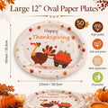 50Pack Thanksgiving Oval Plates Paper - 10" x 12" Happy Thanksgiving Plates Disposable Dinner Supply - Turkey Thankful Pattern