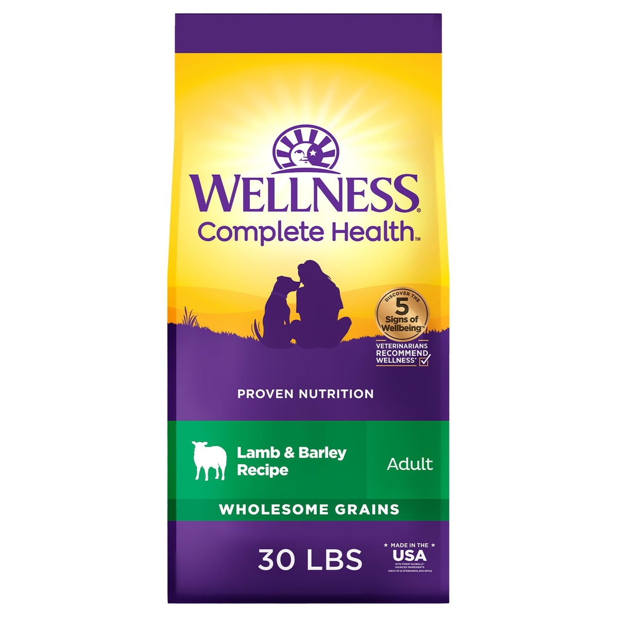 Wellness Complete Health Adult Dry Dog Food, Wholesome Grain Kibble, Natural, Chicken and Oatmeal Recipe, 30 lb Bag