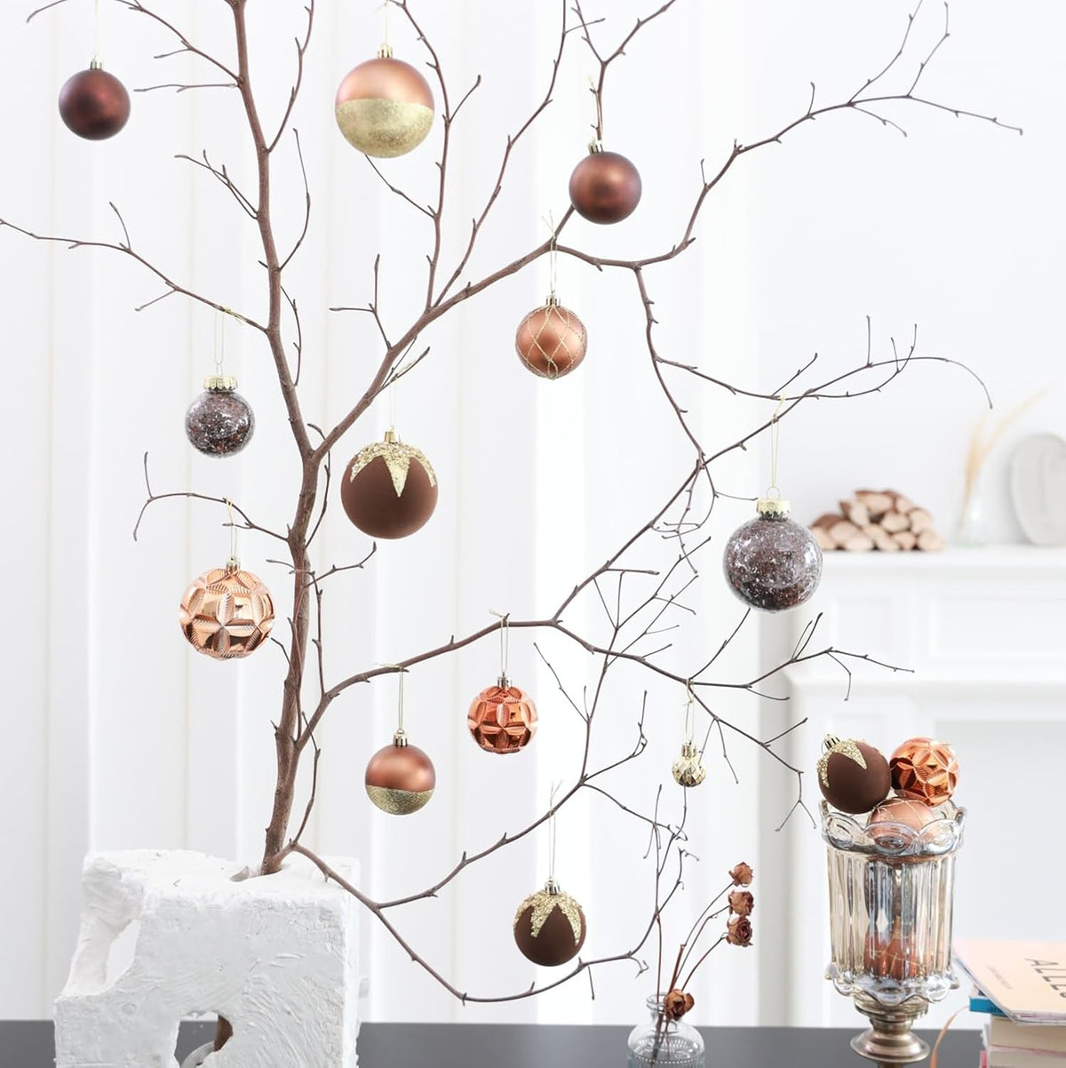 HipTree 12ct 2.36 in Copper Gold Velvet Baubles for Tabletop Christmas Tree