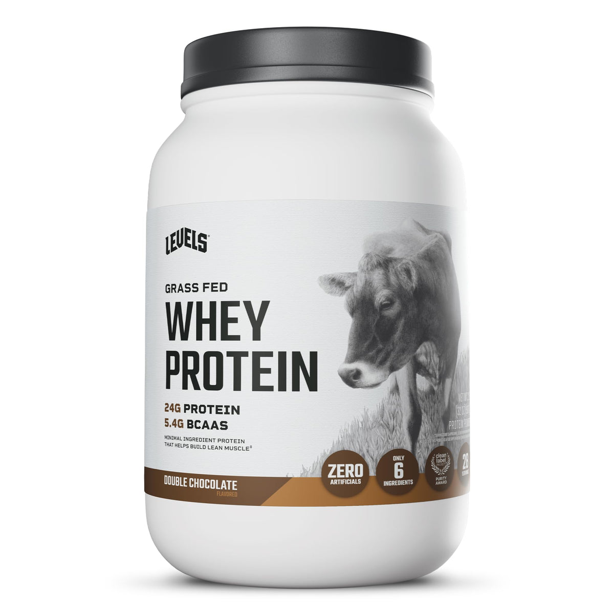 Levels Whey Protein Powder, No Artificial Ingredients, Vanilla Bean, 2LB | 24G of protein and 5.4G BCAAs per scoop, made with hormone-free dairy, zero junk, no fillers, no added sugar, certified clean