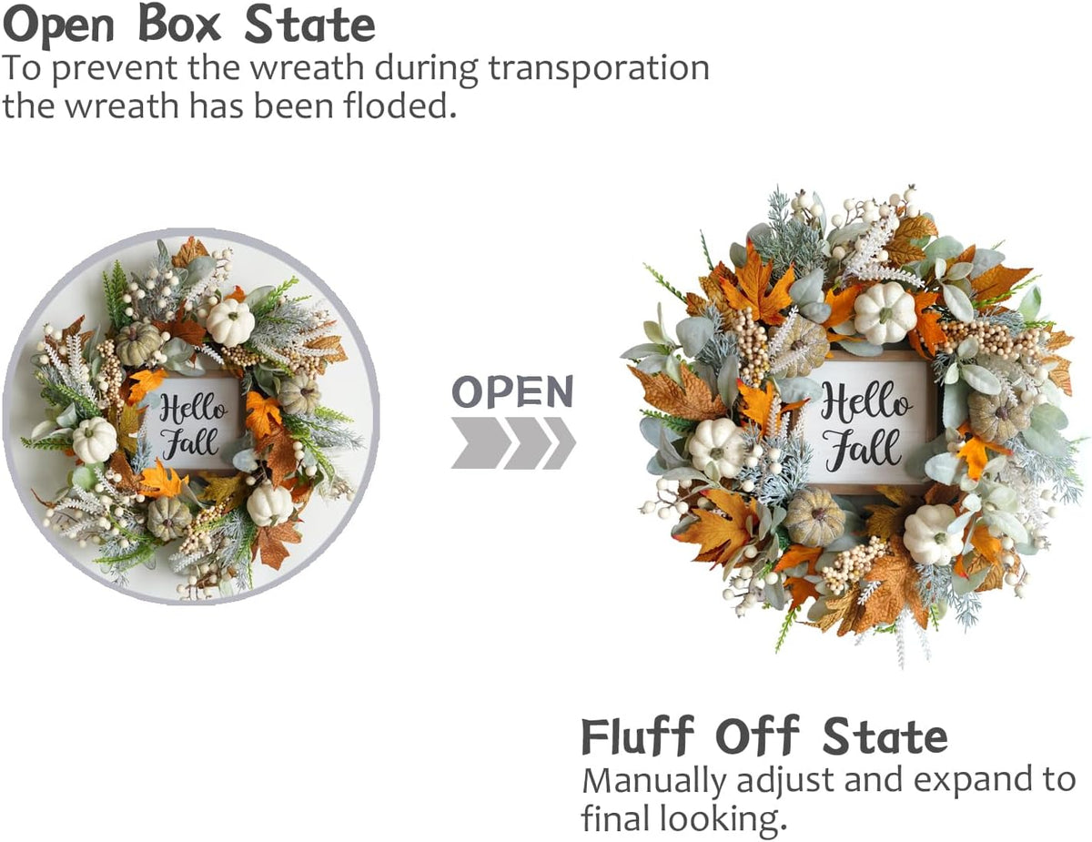 20" Harvest Fall Wreath for Front Door,Pumpkins Berries Autumn Wreaths