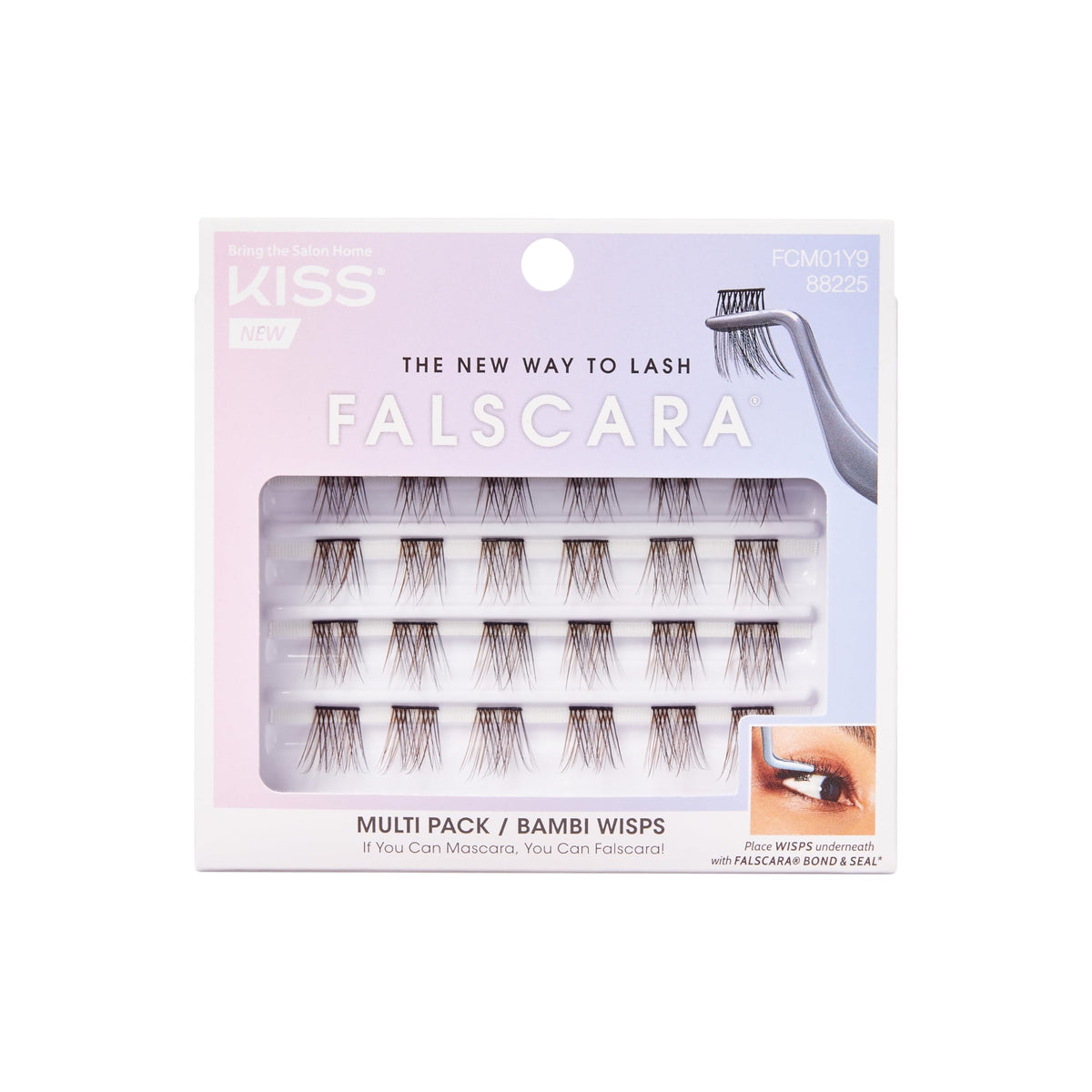 KISS Falscara DIY Eyelash Extension Lengthening Wisps - Featherlight Synthetic Reusable Artificial Eyelashes Multipack of 24 Mini Lash Clusters for that Authentic Eyelash Extension Look