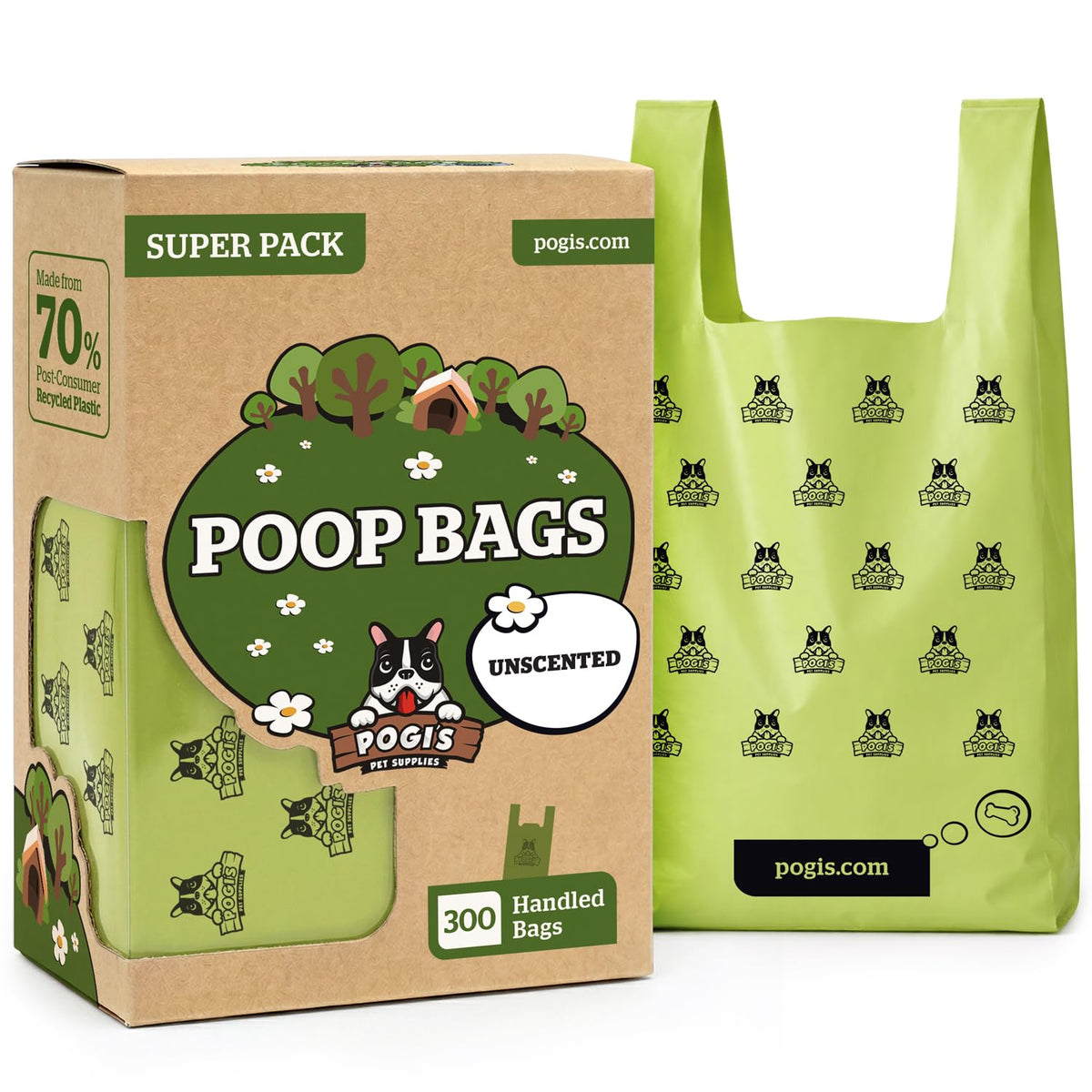 Pogi’s Dog Poop Bags with Handles – Extra-Thick, Leak-Proof, Large, Fresh Scent, 300-Count