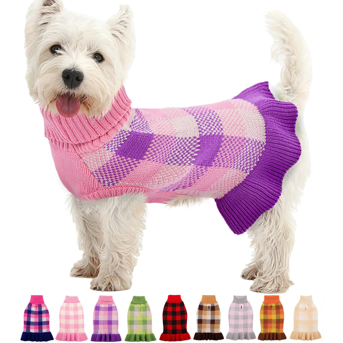 Dog Sweater Dress Plaid Knitwear for Small Dogs Girl Christmas Clothes