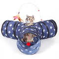 Tempcore Pet Cat Tunnel Tube Toys 3 Way Collapsible, Tunnels for Indoor Cats, Interactive Tube with Teaser Wand, Peek Holes & Hanging Ball, Black & Blue
