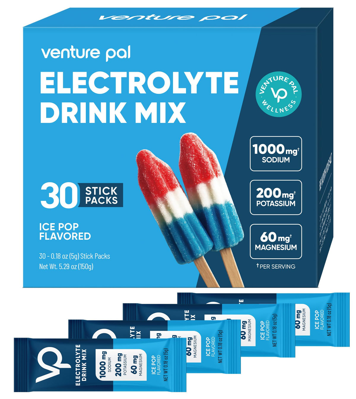 Venture Pal High Sodium Sugar-Free Electrolyte Powder Packets - Hydration Packets with Sodium, Potassium & Magnesium | Zero Calories | Keto, Vegan, and Paleo Friendly | 16 Sticks