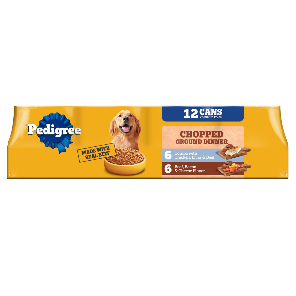 Pedigree Chopped Ground Dinner Wet Dog Food Filet Mignon & Beef Variety Pack, Canned Dog Food, 13.2 oz. Cans, 12 Count