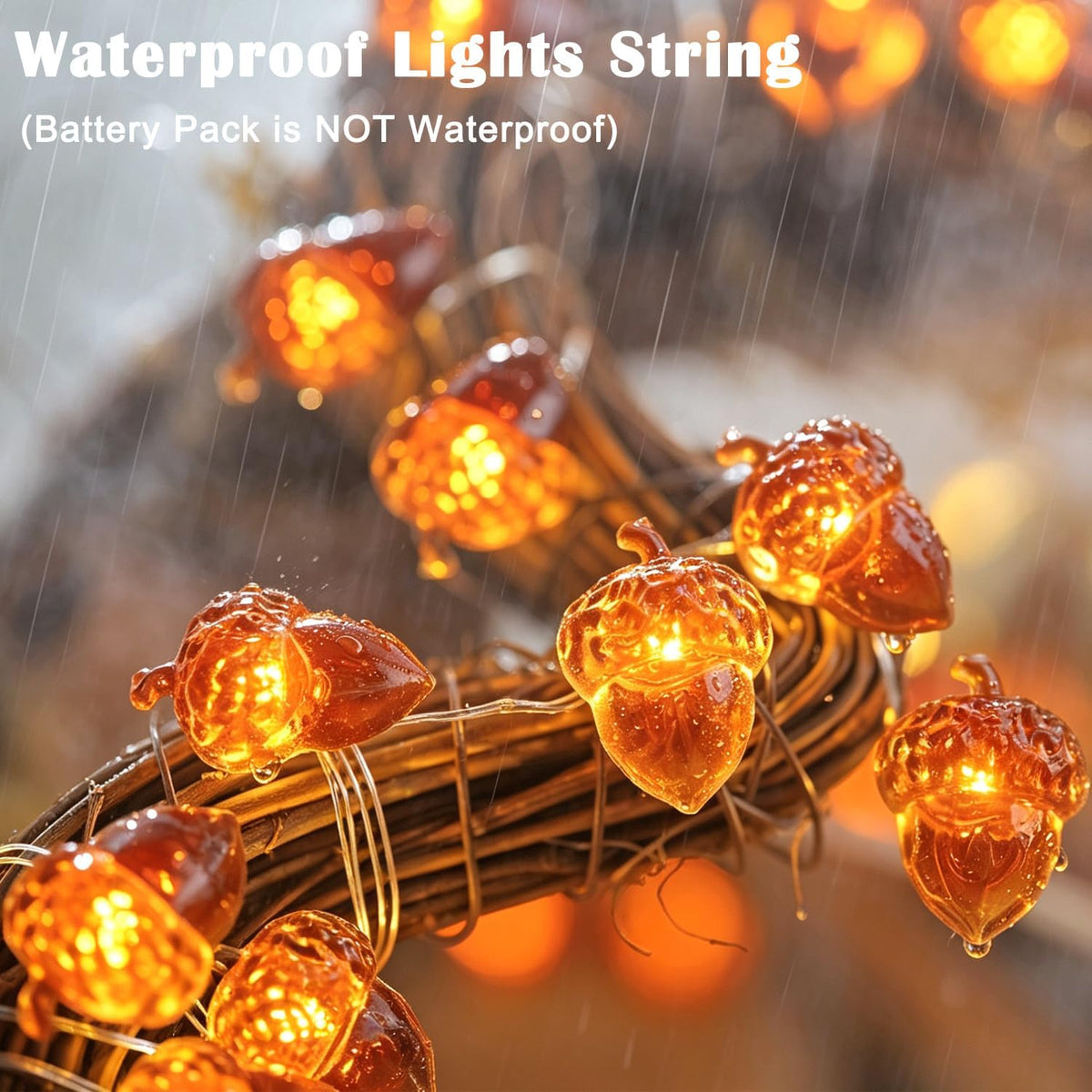 Thanksgiving Decoration 13ft 40 LED Acorn Fall Fairy Lights Battery Powered