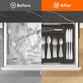 Lifewit Expandable Silverware Organizer, Plastic Utensil Tray for Kitchen Drawer, BPA Free Flatware Cutlery Holder, Space-Saving Storage for Spoons Forks Knives, 8-13.8 x 11.2 x 1.4 inch, Black