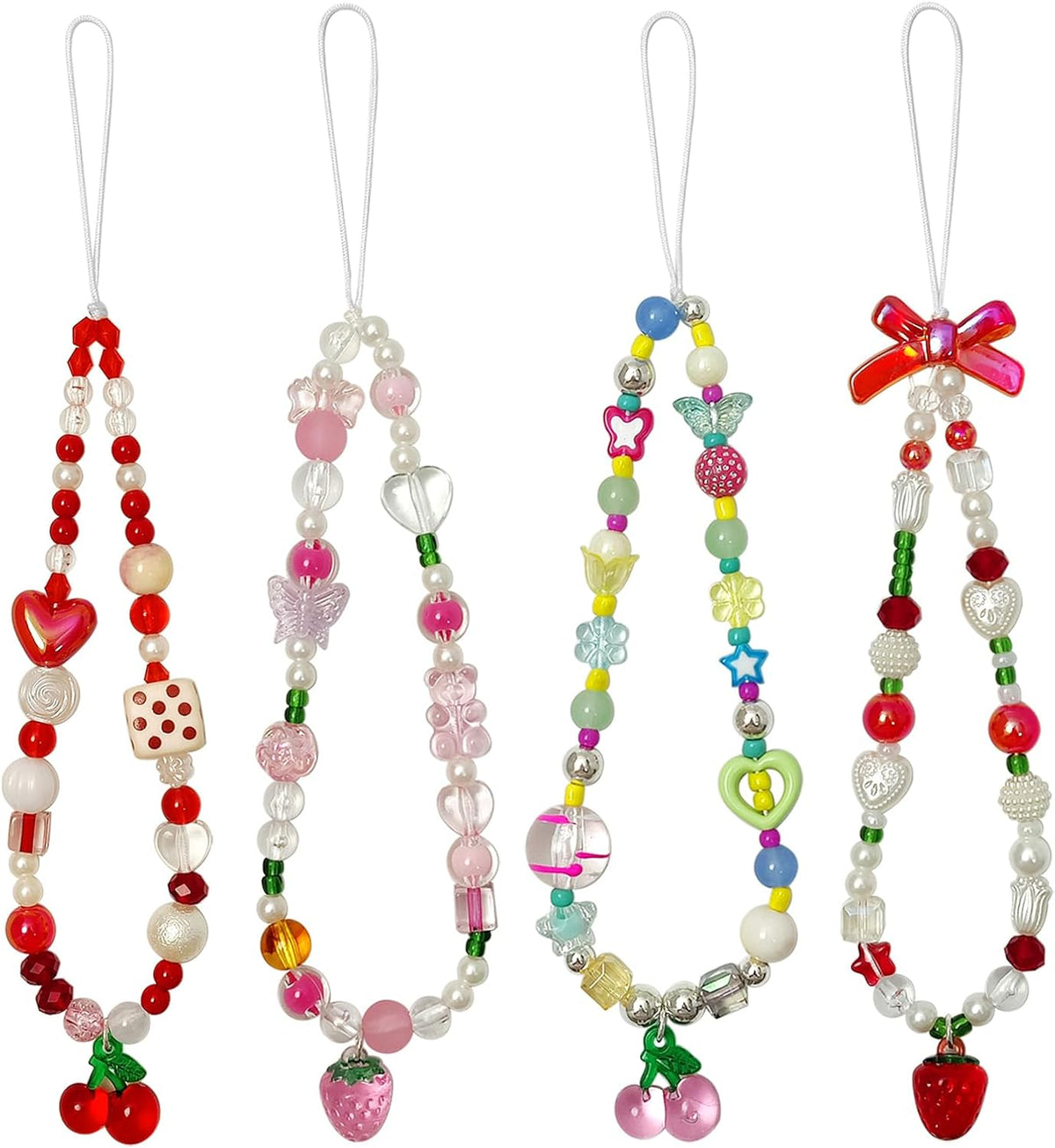 cioatu 4 Pieces Cute Phone Charms Beaded Phone Strap Aesthetic Y2K CellPhone Keychain Cute Bear Butterfly Heart Cool PhoneCharm for Bag Keychain Airpods Camera Pendants Decor
