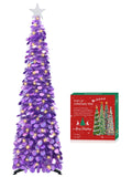 HMASYO 6 FT Pop Up Christmas Tree with 100 LED Timer Lights & Remote, Green Christmas Tinsel Tree, Collapsible Artificial Pencil Tree for Home Office Party Decor, USB Powered, Easy Assembly
