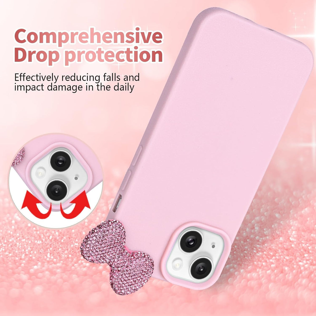 Cases for iPhone 13, Luxury Glitter 3D Rhinestone Bow Phone Cover Soft Litchi Pattern Protective Phone Case for iPhone 13 6.1" 2021