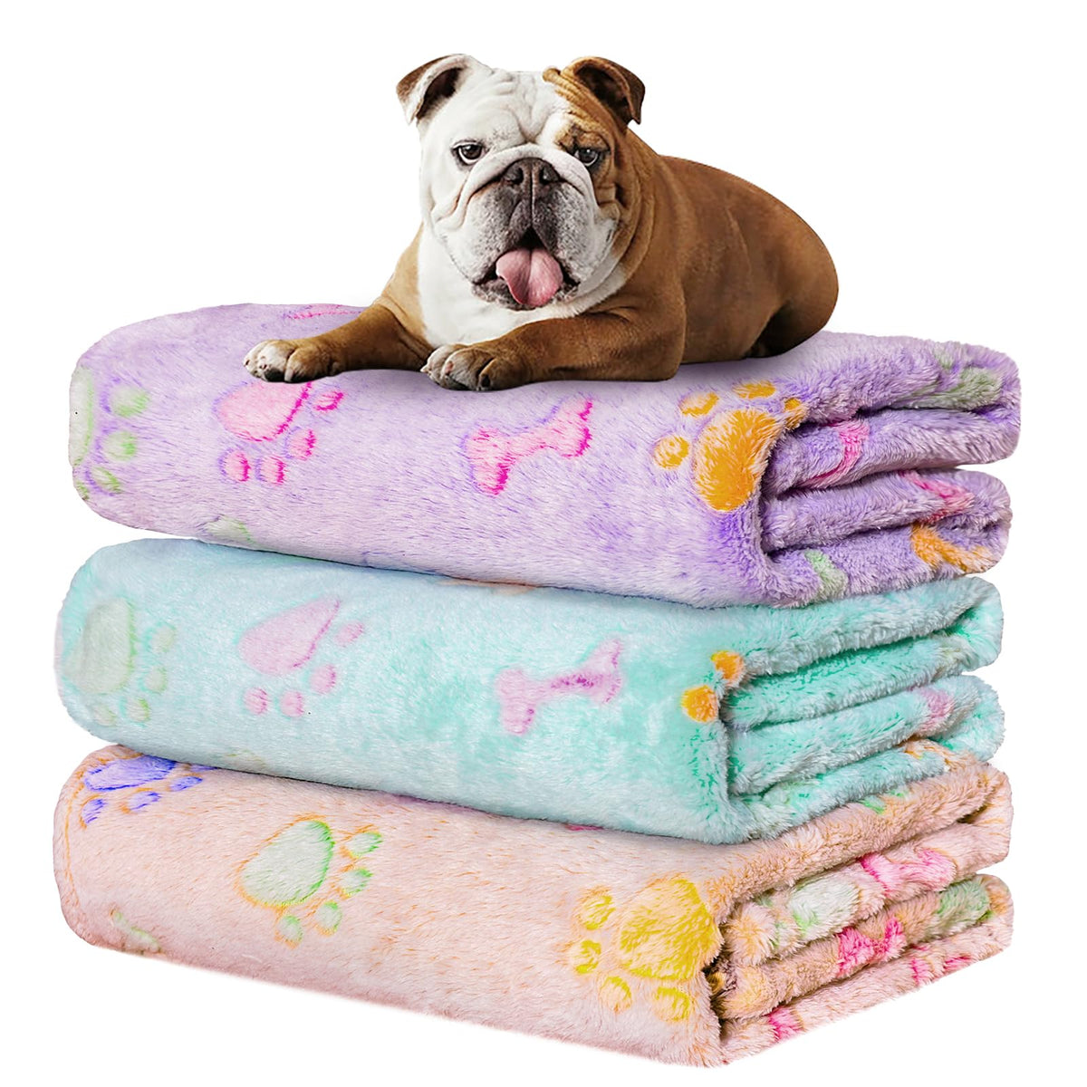 Rezutan 1 Pack 3 Blankets for Dogs, Dog Blanket for Large & Medium Pet Cat, Premium Soft Fluffy Suitable for Dog Kennels & Beds, Sofas, Gifts Puppy Essentials, 41x31inch, Gray/Blue/Beige