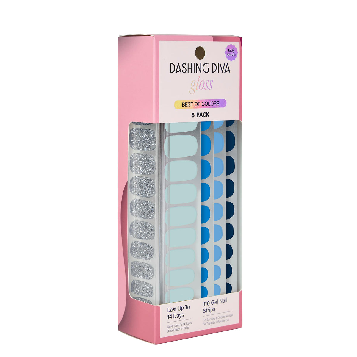 Dashing Diva Gloss Nail Strips 5-in-1 Kit - Best of Nudes - UV Free, Chip Resistant, Long Lasting Gel Nail Stickers - Contains 110 wraps, 5 prep pads, 2 nail files