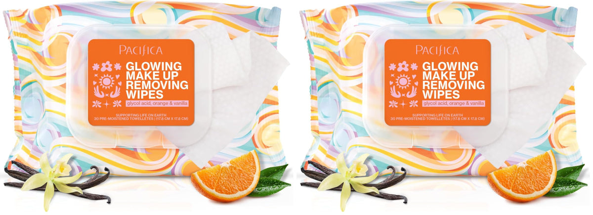 Pacifica Vegan Face Cleansing Wipes, Makeup Remover Wipes w/Glycolic Acid, Aloe Vera & Coconut Water Exfoliating & Hydrating Facial Towelettes for All Skin Types (120 Count) Clean Beauty Cruelty-Free