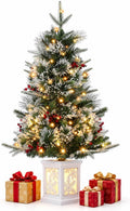 3 Ft Pre-Lit Christmas Tree, Artificial Christmas Tree with Base, Xmas Tree with Timer, Christmas Decoration for Home, Office, Easy Assembly