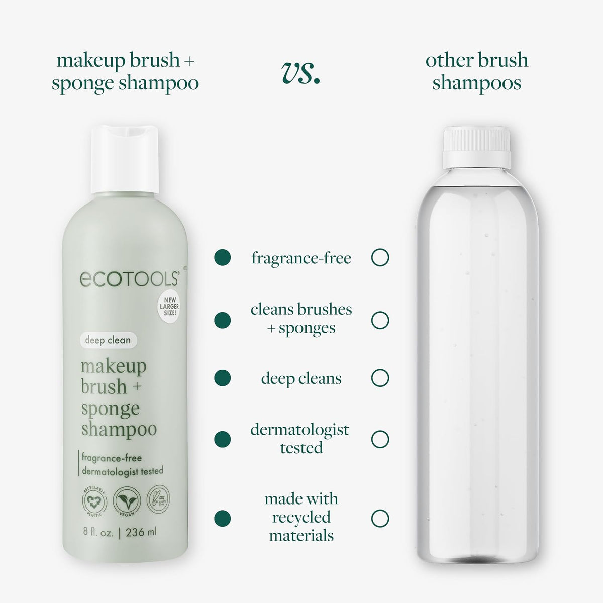 EcoTools Makeup Brush Cleanser + Sponge Shampoo, Fragrance-Free, 8 Fl Oz