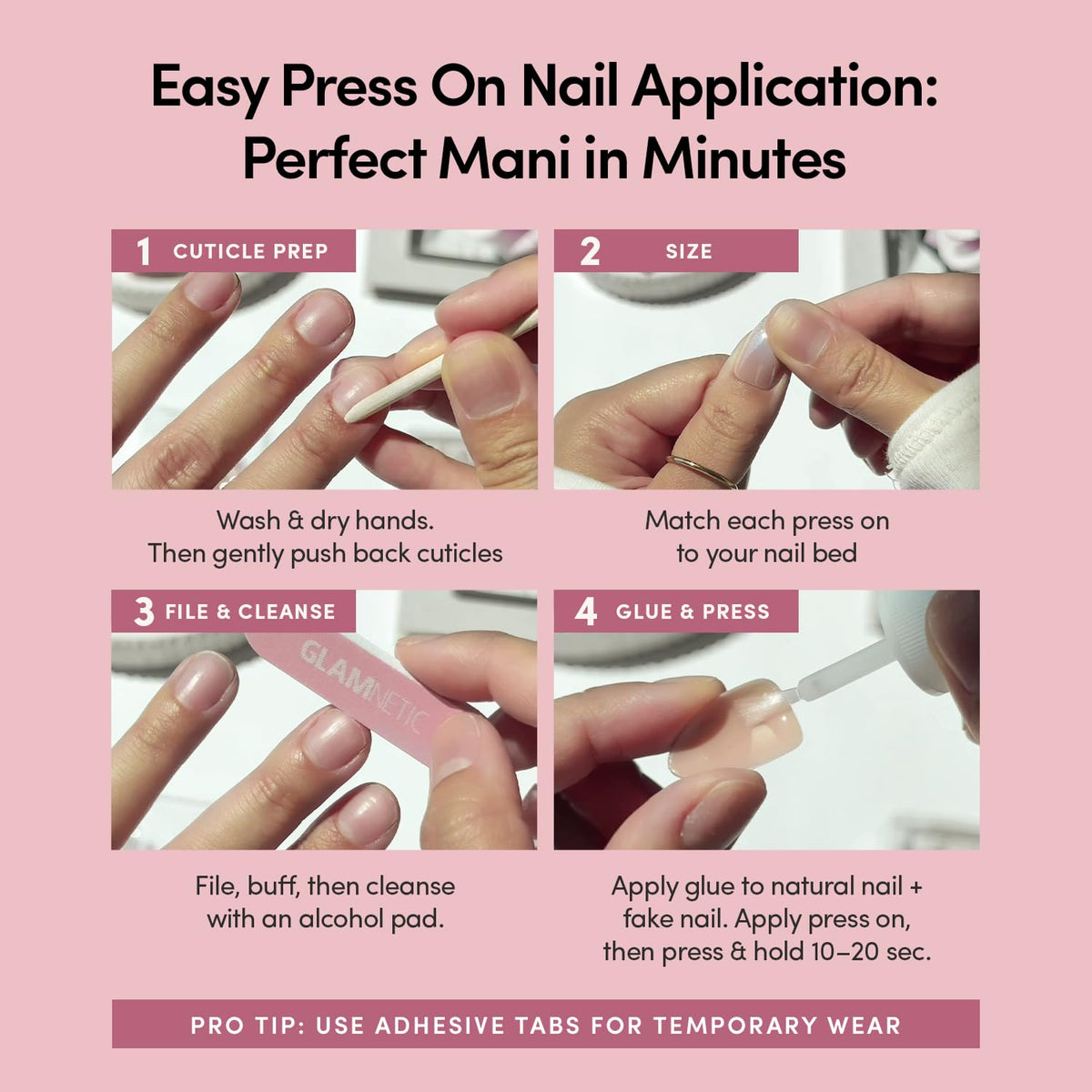 Glamnetic Press On Nails - Short Round, Glossy Fake Nails 30 Pc Full Kit | Neutral press on nails, 12 sizes. Everyday glue-on set. Waterproof, chip-resistant, up to 2 weeks wear