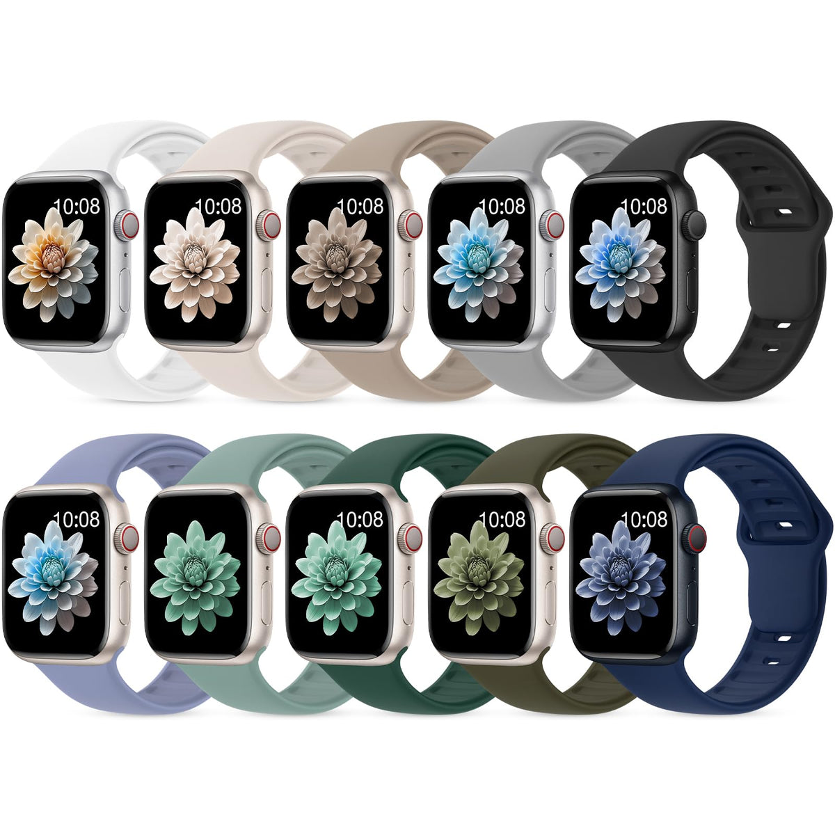 10 Pack Silicone Sport Bands Compatible with Apple Watch Band Women Men