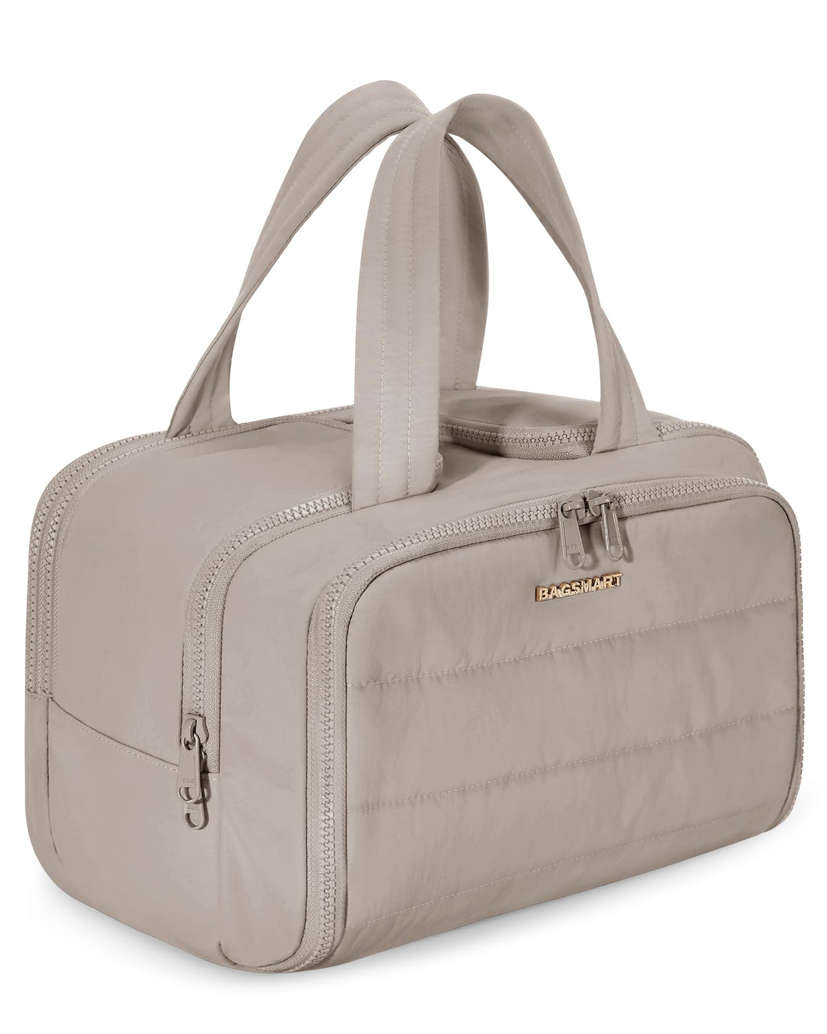 BAGSMART Travel Toiletry Bag, Crush Toiletry Bag for Women, Wide-open Puffy Toiletry Bags for Traveling, Large Travel Cosmetic Makeup Bag Organizer for Accessories,Toiletrie, Beige