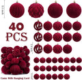 Thewe 40Pcs Velvet Shatterproof Christmas Ball Ornaments Set，Burgundy